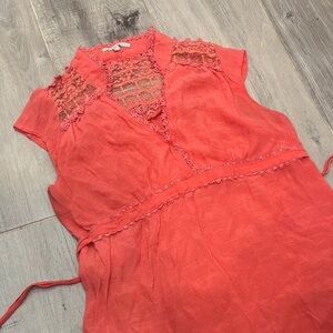 Coral Lace Trim Blouse